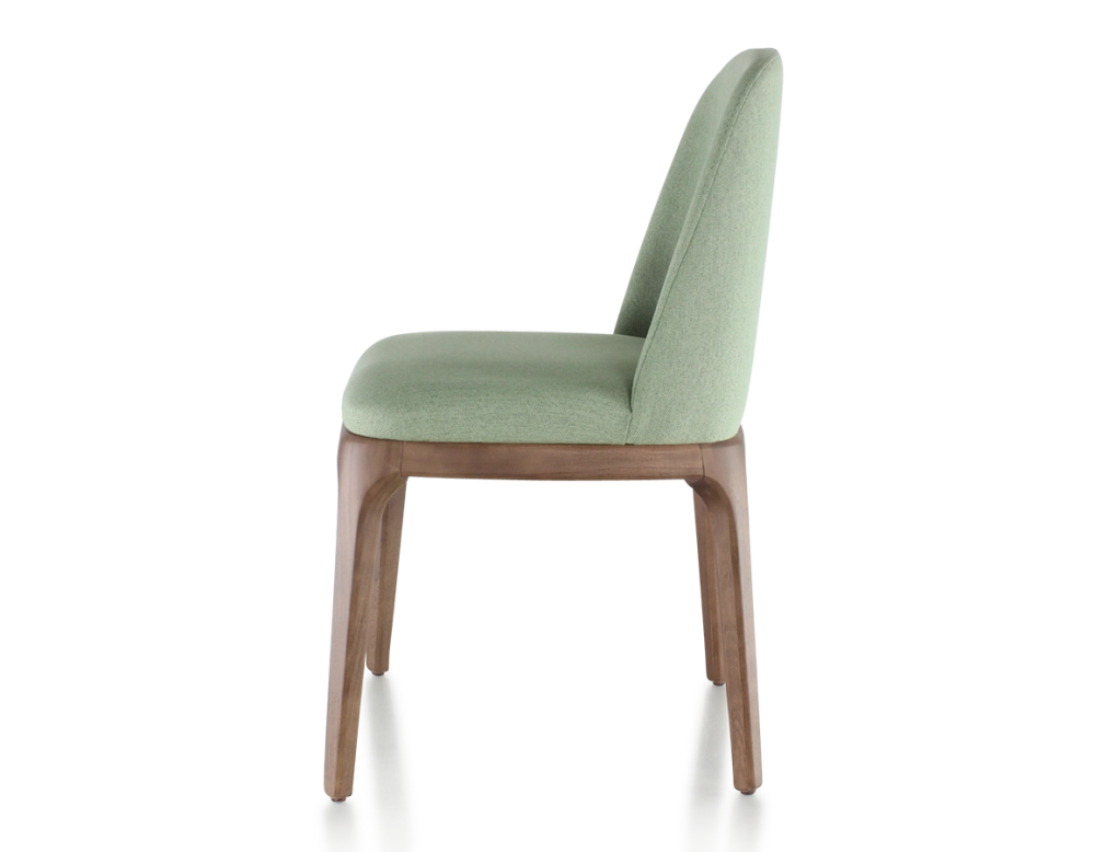 Silla de diseño madera tintada en marrón oscuro y tejido verde salvia