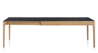Table extensible 8 à 12 personnes en chêne et céramique allonges céramique avec bois teinte naturelle et plateau et allonges céramique noire unie 210x100 cm