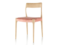 Scandinavian chair wood stained natural seat pale pink velvet fabric