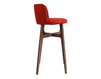 Taburete de bar h80 cm madera tintada marrón oscuro asiento tejido naranja quemado