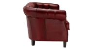 Canapé Chesterfield cuir 2 places rouge carmin accoudoirs cloutés