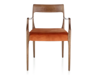 Chaise scandinave avec accoudoirs bois teinte noyer assise tissu velours terracotta