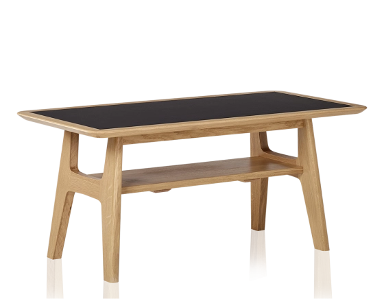 Table basse rectangulaire en chêne et céramique avec bois teinte naturelle plateau céramique noir unie 100x50 cm