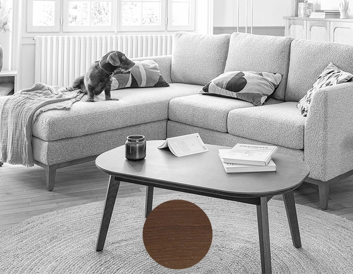 Oval coffee table in oak dark brown tint 100x60 cm