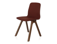 Silla de diseño de roble tapizada madera tinte marrón oscuro asiento tejido burdeos
