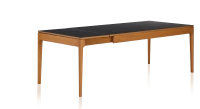 Table extensible en chêne et céramique 6 à 10 personnes allonges céramique avec bois teinte merisier et plateau et allonges céramique noire unie 140x90 cm
