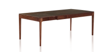 Table extensible 8 à 12 personnes en noyer et céramique allonges céramique avec bois teinte naturelle et plateau et allonges céramique brun oxydé 180x100 cm