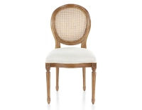 Chaise ancienne style Louis XVI bois teinte ancienne dossier canné assise tissu beige naturel