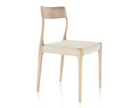 Chaise scandinave bois teinte naturelle assise tissu chevron beige