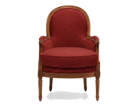 Fauteuil bergère mouluré style Louis XVI bois teinte ancienne et tissu bordeaux