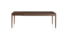Table extensible 8 à 12 personnes en chêne et céramique allonges bois avec bois teinte marron foncé et plateau céramique brun oxydé 210x100 cm