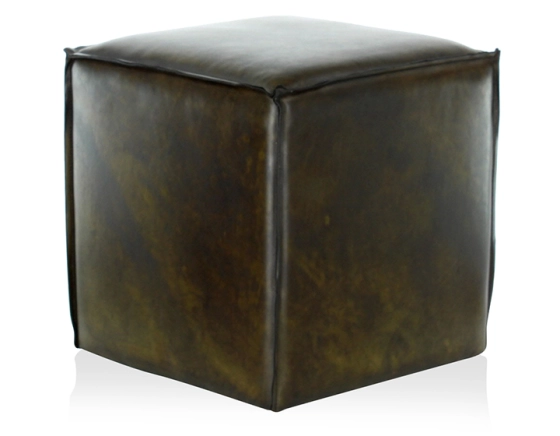 Pouf cuir vert olive