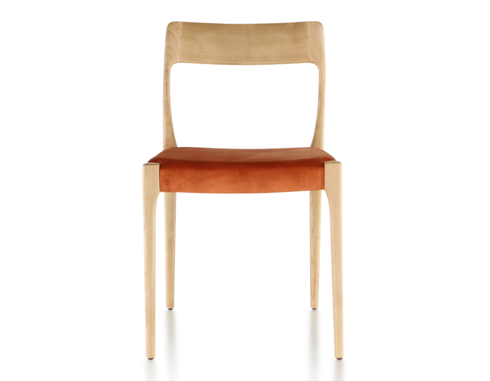 Chaise scandinave bois teinte naturelle assise tissu velours terracotta