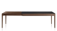 Table extensible 8 à 12 personnes en chêne et céramique allonges bois avec bois teinte marron foncé et plateau céramique noir unie 210x100 cm