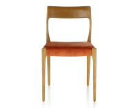 Chaise scandinave bois teinte merisier assise tissu velours terracotta