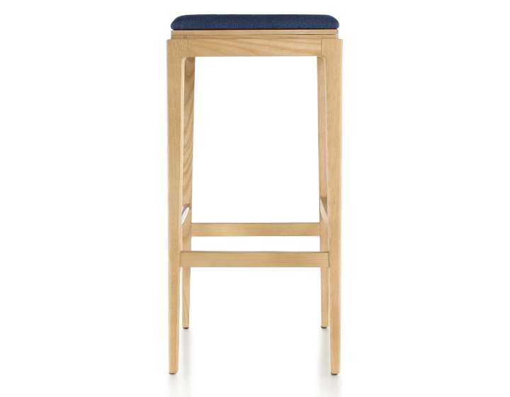 Tabouret de bar design H80 cm bois teinte naturelle assise tissu bleu marine