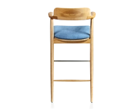 Tabouret de bar h80 cm bois teinte naturelle assise tissu bleu jean