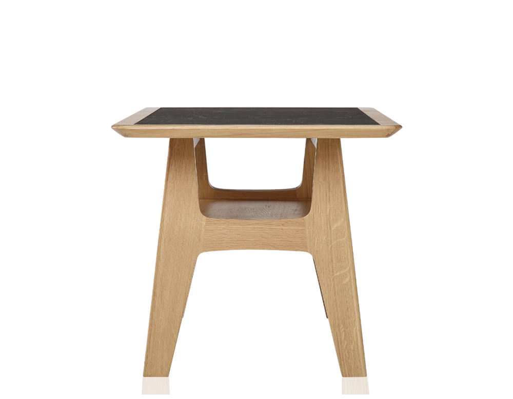Rectangular coffee table in oak and ceramic with natural stained wood, slate effect ceramic top 100x50 cm