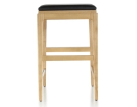 H60 cm designer bar stool natural tint wood, ebony leather seat