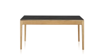 Table salle à manger 6 personnes en chêne et céramique avec bois teinte naturelle et plateau céramique effet marbre noir 140x90 cm