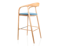 Tabouret de bar h80 cm teinte naturelle assise tissu bleu jean bois teinte naturelle et tissu bleu jean