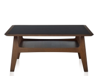 Square coffee table in oak and ceramic with dark brown stained wood, plain black ceramic top 100x100 cm