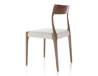 Chaise scandinave bois teinte marron foncé assise tissu beige naturel