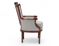 Fauteuil bergère style Louis XVI bois teinte ancienne et tissu beige naturel