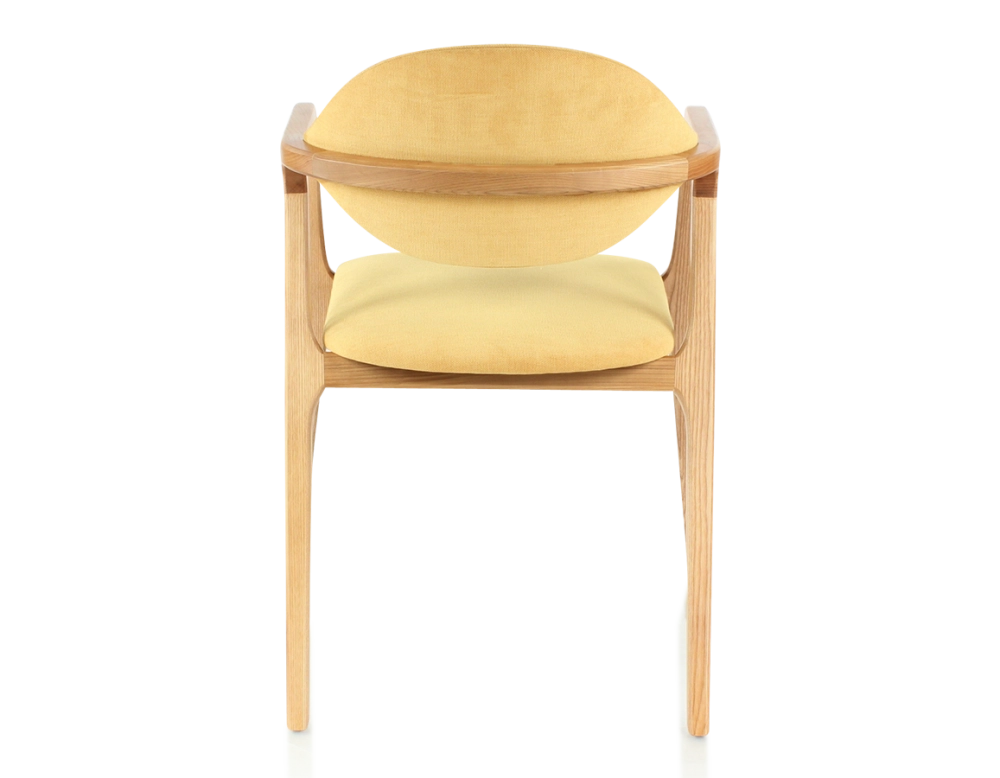 Chaise design avec accoudoirs bois teinte naturelle et tissu jaune