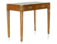 2 drawer marine desk Cherry-stained wood and green leather