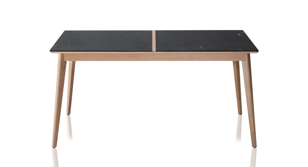 Table salle à manger en chêne et céramique 6 personnes avec bois teinte naturelle et plateau céramique effet ardoise 160x100 cm