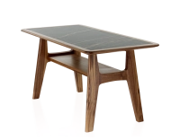 Table basse rectangulaire en noyer et céramique bois teinte naturelle plateau céramique effet marbre noir 100x50 cm