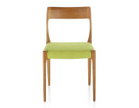 Chaise scandinave bois teinte merisier assise tissu vert pomme
