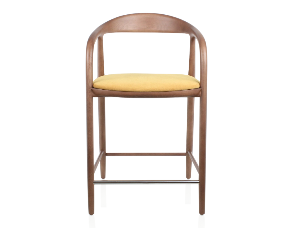 Bar stool H60 cm walnut-stained wood and yellow fabric