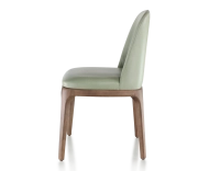 Silla de diseño madera tintada marrón oscuro y piel verde salvia