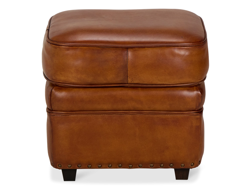 Pouf cuir marron clair bord clouté