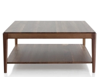 Table basse carrée en noyer avec tablette teinte naturelle 100x100 cm