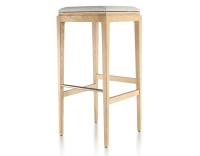Tabouret de bar design H80 cm bois teinte naturelle assise tissu beige naturel