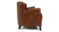 Canapé club cuir 3 places marron vintage accoudoirs cloutés