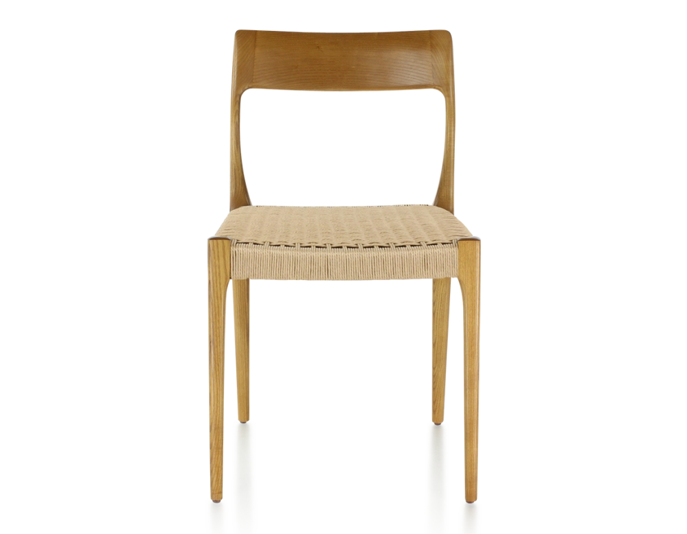 Chaise scandinave bois teinte merisier assise corde