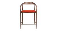 Tabouret de bar H60 cm bois teinte marron foncé et tissu orange brulé