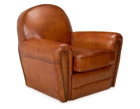 Sillón club de piel marrón claro reposabrazos con tachuelas
