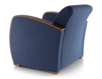 Fauteuil design bois teinte merisier et tissu bleu marine