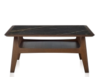 Square coffee table in oak and ceramic with dark brown stained wood black marble effect ceramic top 100x100 cm