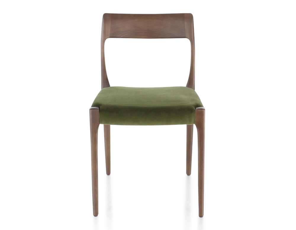 Silla escandinava madera tinte marrón oscuro asiento tejido verde oliva