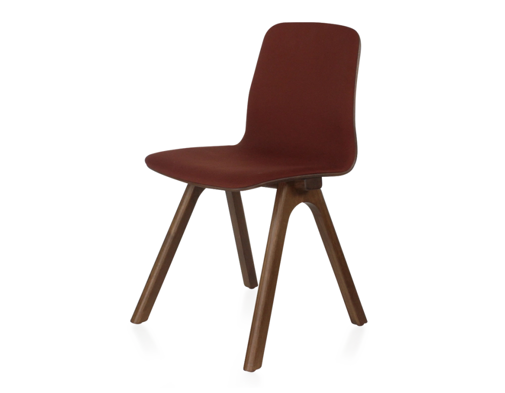 Silla de diseño de roble tapizada madera tinte marrón oscuro asiento tejido burdeos