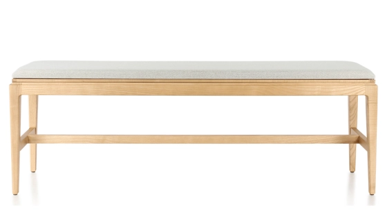Banc design bois teinte naturelle assise tissu beige naturel L160 cm