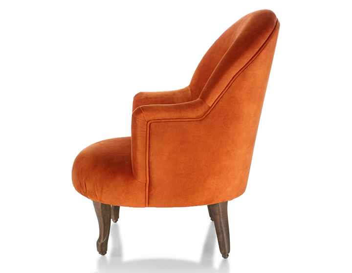 Toad armchair with armrests walnut-stained wooden legs and terracotta velvet fabric