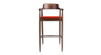 Tabouret de bar h80 cm bois teinte marron foncé assise tissu orange brulé