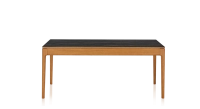 Extendable table for 8 to 12 people in oak and ceramic with wooden extensions with cherry-stained wood and black marble-effect ceramic top 180x100 cm